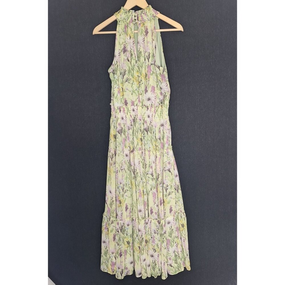 💙 Taylor Floral Mock Neck Cinched Waist Maxi Dress Size 10 Lined Preppy Summer - Picture 7 of 8